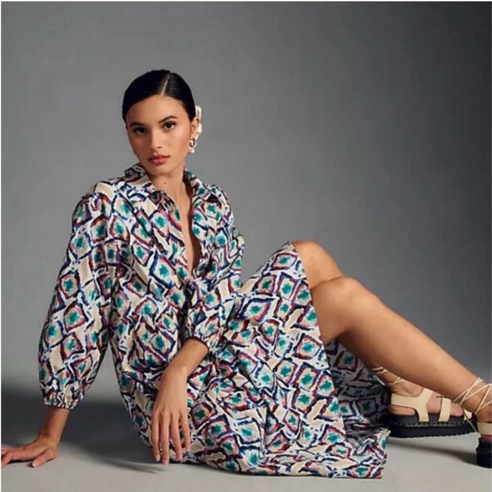 Anthropologie Maeve Bettina Midi Dress Ikat Tiered Cotton XS